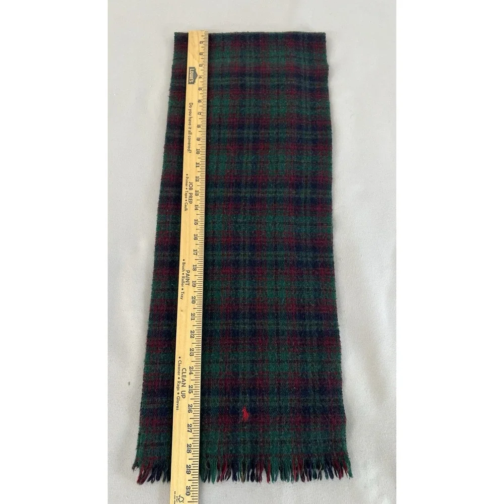 VTG Polo Ralph Lauren Men's Lambwool Plaid Scarf Red Green 58